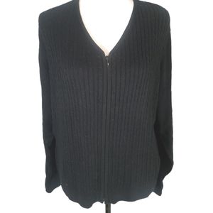 Tail Cable Knitted Black Zippered Cardigan.  L